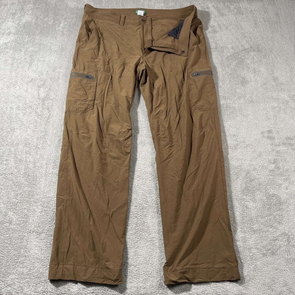 L.L.Bean Mens Straight Leg Cargo 38 Stretch Fleece Brown Utility Outdoorsy Hike